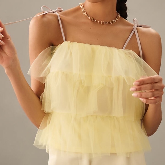 NWT Anthropologie Sunday in Brooklyn Tie-Strap Yellow Tank XL - Picture 2 of 4